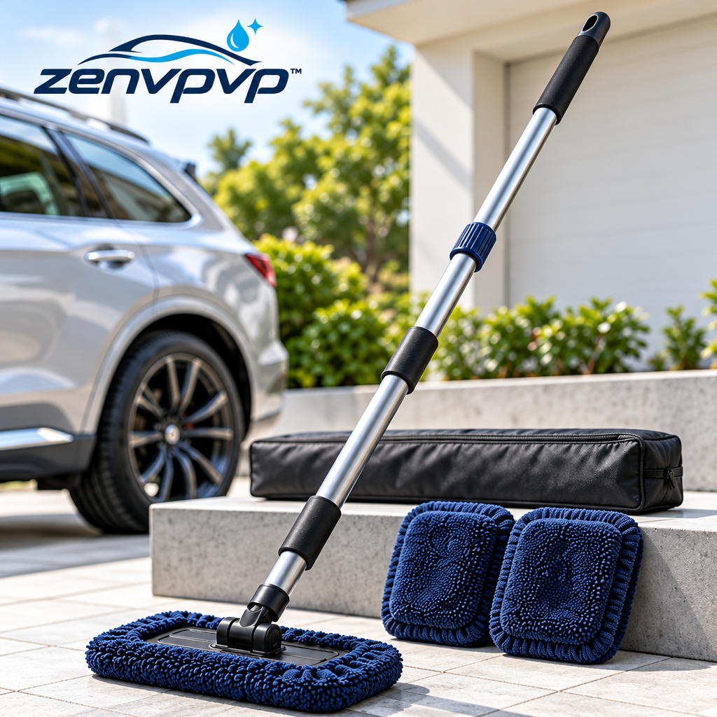 zenvpvp™ Telescoping Microfiber Car Wash Mop — 6-Piece Long-Reach Cleaning Kit