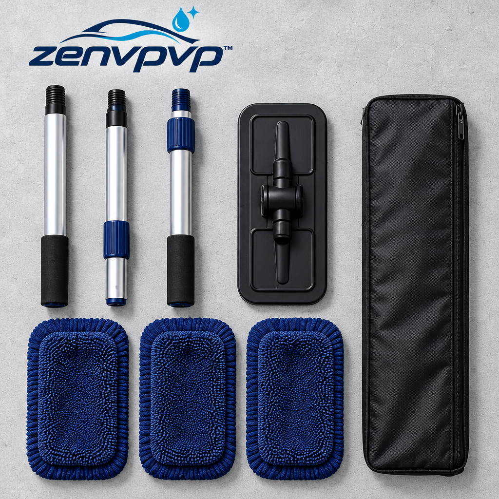 zenvpvp™ Telescoping Microfiber Car Wash Mop — 6-Piece Long-Reach Cleaning Kit
