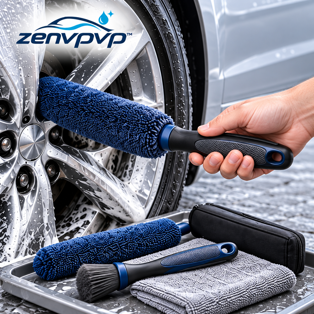 zenvpvp™ Wheel Barrel Cleaning Brush Kit — 5-Piece Microfiber Rim Detailing Set