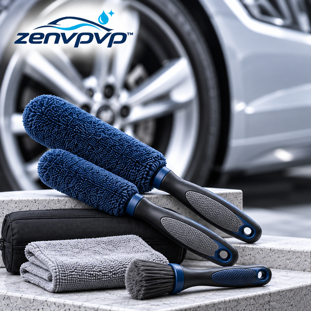 zenvpvp™ Wheel Barrel Cleaning Brush Kit — 5-Piece Microfiber Rim Detailing Set