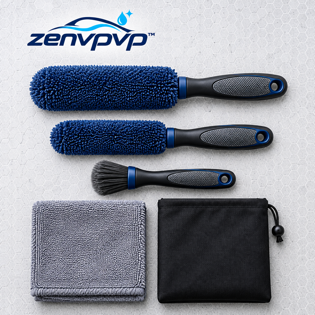 zenvpvp™ Wheel Barrel Cleaning Brush Kit — 5-Piece Microfiber Rim Detailing Set